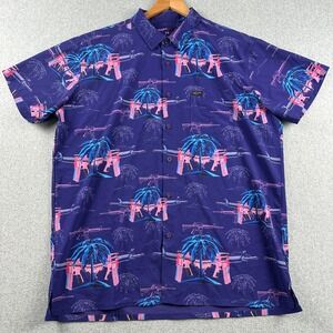 Retro Rifle Shirt Mens XXL V2 Retro Gun Purple Short Sleeve Button-Down Stretch